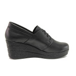 Черни дамски обувки с платформа, естествена кожа - ежедневни обувки за пролетта и лятото N 100016090