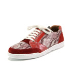Червени анатомични спортни дамски обувки, естествена кожа с крокодилска шарка - ежедневни обувки за пролетта и лятото N 100015091