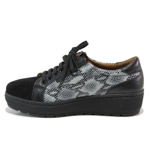 Черни дамски обувки с платформа, естествена кожа и естествена велурена кожа - всекидневни обувки за пролетта и лятото N 100015200