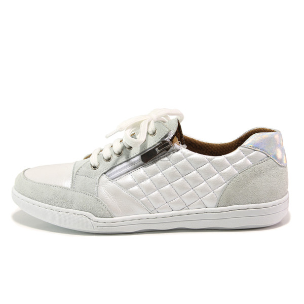 Бели спортни дамски обувки, естествена кожа и естествена велурена кожа - ежедневни обувки за пролетта и лятото N 100015093