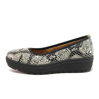 Черни дамски обувки с платформа, естествена кожа с крокодилска шарка - всекидневни обувки за пролетта и лятото N 100015212