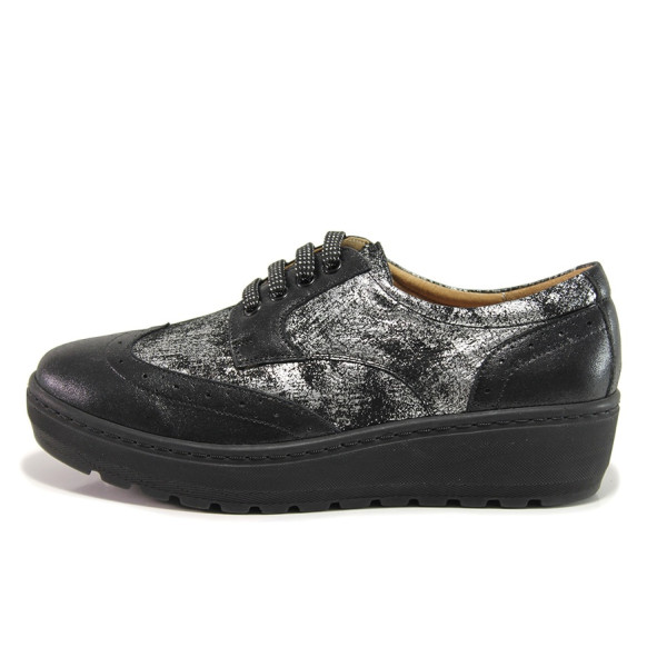 Черни дамски обувки с платформа, естествена кожа - всекидневни обувки за пролетта и лятото N 100015181