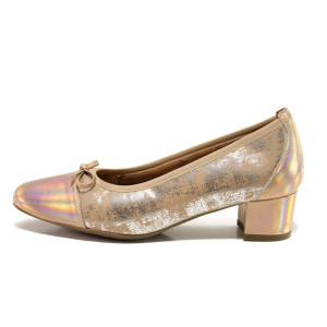 Бежови дамски обувки със среден ток, естествена кожа - всекидневни обувки за пролетта и лятото N 100015226