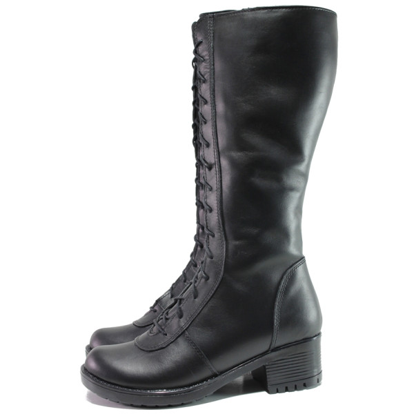 Черни дамски ботуши, естествена кожа - ежедневни обувки за есента и зимата N 100016773