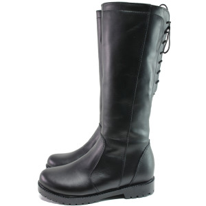 Черни дамски ботуши, естествена кожа - ежедневни обувки за есента и зимата N 100016479