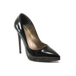 Черни дамски обувки с висок ток, лачена еко кожа - официални обувки за целогодишно ползване N 100015083