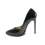 Черни дамски обувки с висок ток, лачена еко кожа - официални обувки за целогодишно ползване N 100015083