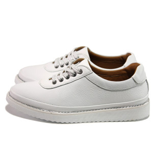 Бели дамски обувки с равна подметка, естествена кожа - всекидневни обувки за пролетта и лятото N 100015335