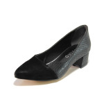 Черни дамски обувки със среден ток, еко-кожа и велурена кожа - официални обувки за целогодишно ползване N 100015332