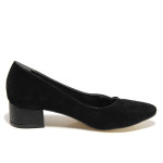 Черни дамски обувки със среден ток, еко-кожа и велурена кожа - официални обувки за целогодишно ползване N 100015332