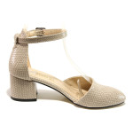Бежови дамски обувки със среден ток, здрава еко-кожа - официални обувки за пролетта и лятото N 100015331
