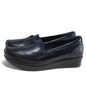 Тъмносини дамски обувки с платформа, лачена естествена кожа - всекидневни обувки за пролетта и лятото N 100015350