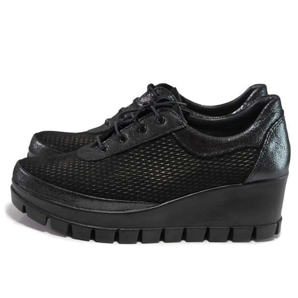 Черни дамски обувки с платформа, естествена кожа и естествена велурена кожа - всекидневни обувки за пролетта и лятото N 100015351
