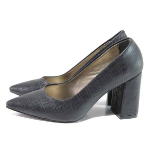 Черни дамски обувки с висок ток, здрава еко-кожа - официални обувки за целогодишно ползване N 100015352