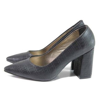 Черни дамски обувки с висок ток, здрава еко-кожа - официални обувки за целогодишно ползване N 100015352