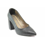 Черни дамски обувки с висок ток, здрава еко-кожа - официални обувки за целогодишно ползване N 100015352