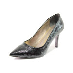 Черни дамски обувки с висок ток, лачена еко кожа - официални обувки за целогодишно ползване N 100015357
