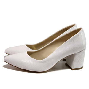 Бели дамски обувки с висок ток, здрава еко-кожа - официални обувки за целогодишно ползване N 100015356