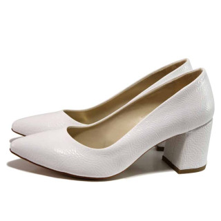 Бели дамски обувки с висок ток, здрава еко-кожа - официални обувки за целогодишно ползване N 100015356