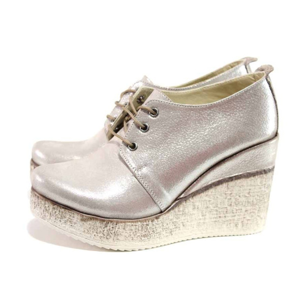Бежови дамски обувки с платформа, естествена кожа - ежедневни обувки за пролетта и лятото N 100015354