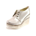 Бежови дамски обувки с платформа, естествена кожа - ежедневни обувки за пролетта и лятото N 100015354