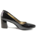 Черни дамски обувки с висок ток, лачена еко кожа - официални обувки за целогодишно ползване N 100015446