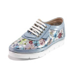 Сини дамски обувки с равна подметка, естествена кожа - всекидневни обувки за пролетта и лятото N 100015447