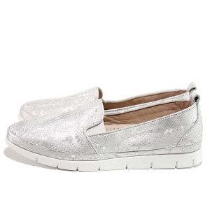 Сребристи дамски обувки с равна подметка, естествена кожа - всекидневни обувки за пролетта и лятото N 100015448