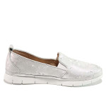 Сребристи дамски обувки с равна подметка, естествена кожа - всекидневни обувки за пролетта и лятото N 100015448