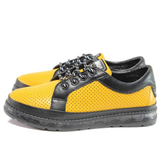 Жълти дамски обувки с равна подметка, естествена кожа - всекидневни обувки за пролетта и лятото N 100015451