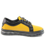 Жълти дамски обувки с равна подметка, естествена кожа - всекидневни обувки за пролетта и лятото N 100015451