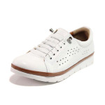 Бели анатомични дамски обувки с равна подметка, естествена кожа - всекидневни обувки за пролетта и лятото N 100015450