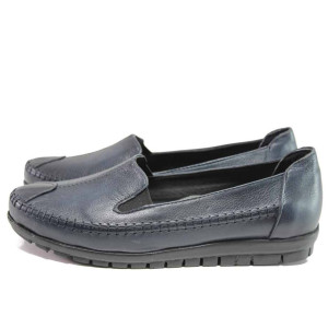 Тъмносини дамски обувки с равна подметка, естествена кожа - всекидневни обувки за пролетта и лятото N 100015453