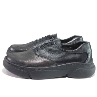 Черни дамски обувки с равна подметка, естествена кожа - всекидневни обувки за пролетта и лятото N 100015458