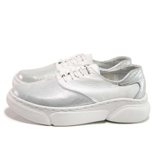 Бели спортни дамски обувки, естествена кожа - всекидневни обувки за пролетта и лятото N 100015459