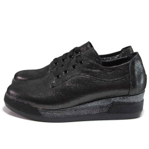 Черни дамски обувки с платформа, естествена кожа - всекидневни обувки за пролетта и лятото N 100015465