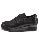Черни дамски обувки с платформа, естествена кожа - всекидневни обувки за пролетта и лятото N 100015465