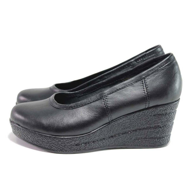 Черни дамски обувки с платформа, естествена кожа - всекидневни обувки за пролетта и лятото N 100015462