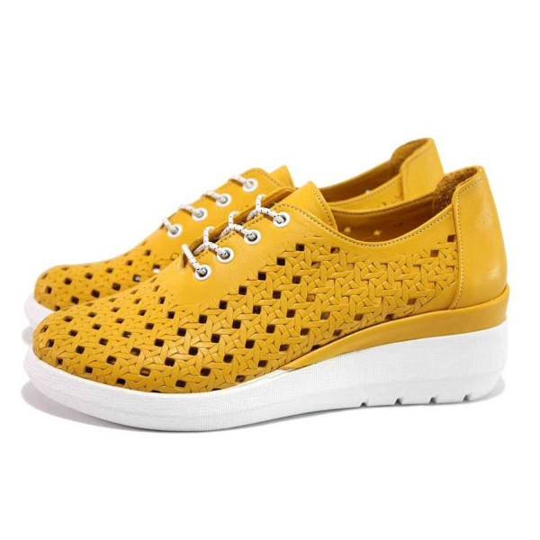 Жълти дамски обувки с платформа, естествена кожа - всекидневни обувки за пролетта и лятото N 100015483