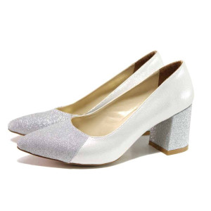Сребристи дамски обувки с висок ток, здрава еко-кожа - официални обувки за пролетта и лятото N 100015488