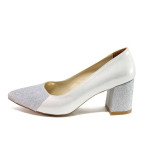 Сребристи дамски обувки с висок ток, здрава еко-кожа - официални обувки за пролетта и лятото N 100015488