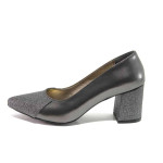 Сиви дамски обувки с висок ток, здрава еко-кожа - официални обувки за пролетта и лятото N 100015487