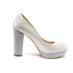 Сребристи дамски обувки с висок ток, здрава еко-кожа - официални обувки за пролетта и лятото N 100015486