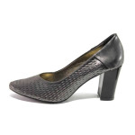 Сиви дамски обувки с висок ток, здрава еко-кожа - официални обувки за пролетта и лятото N 100015485