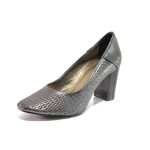 Сиви дамски обувки с висок ток, здрава еко-кожа - официални обувки за пролетта и лятото N 100015485