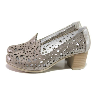 Бежови дамски обувки със среден ток, естествена кожа - всекидневни обувки за пролетта и лятото N 100015491