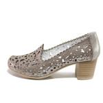 Бежови дамски обувки със среден ток, естествена кожа - всекидневни обувки за пролетта и лятото N 100015491