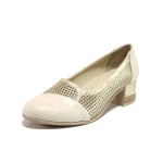 Бежови дамски обувки със среден ток, естествена кожа - всекидневни обувки за пролетта и лятото N 100015490