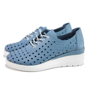 Сини дамски обувки с платформа, естествена кожа - всекидневни обувки за пролетта и лятото N 100015492