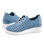Сини дамски обувки с платформа, естествена кожа - всекидневни обувки за пролетта и лятото N 100015492